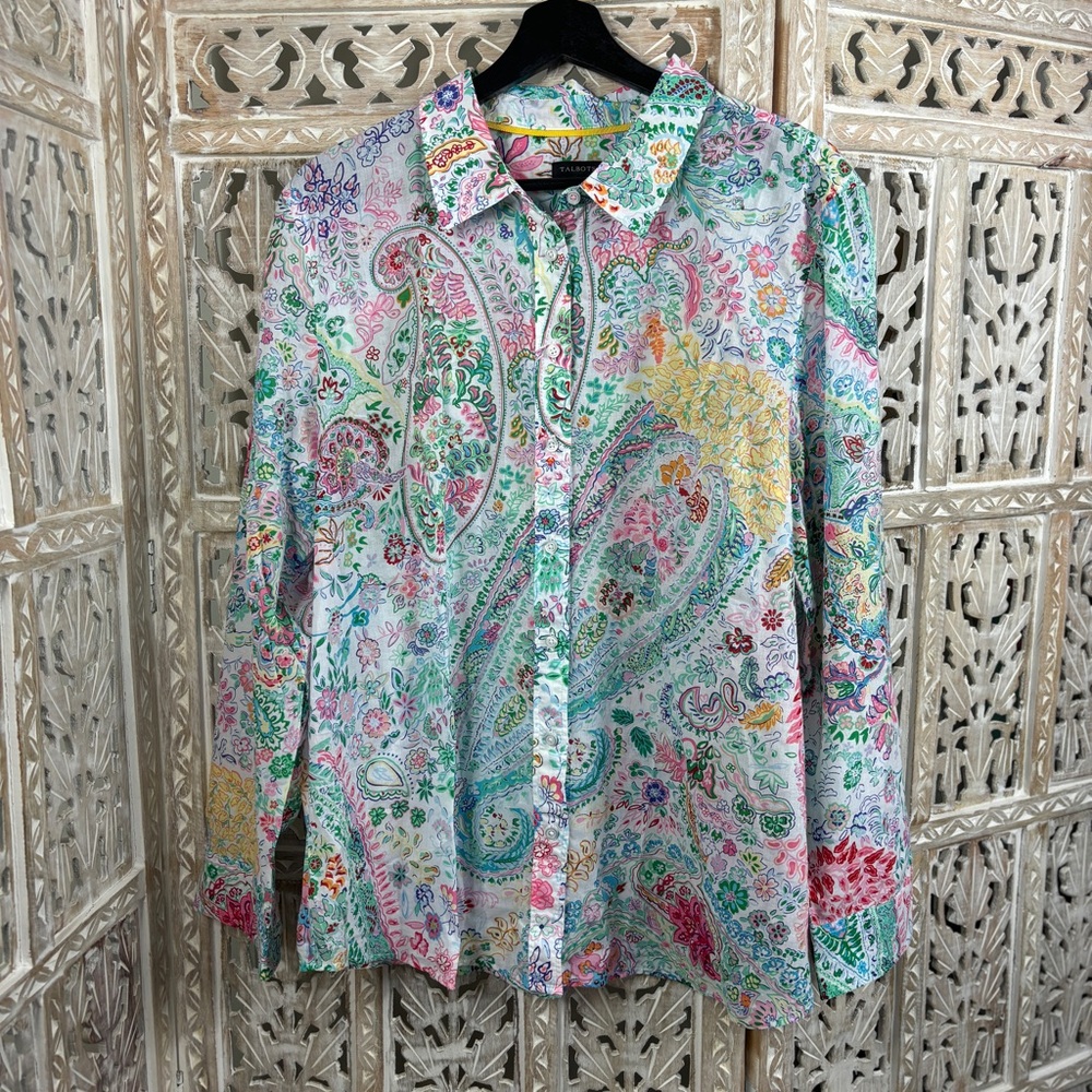 WMNS Talbots Colorful Pink, Green, White Floral Paisley Button Up blouse No Tag